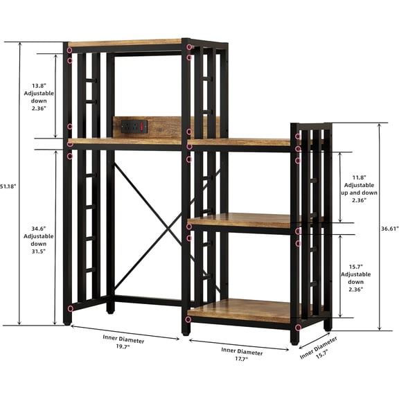 6-Tier Kitchen Baker's Rack with Power Outlet, Microwave Oven Stand with Storage Suitable for Kitchen Living Room Office Storage Shelf, Mini Fridge Stand Shelves for Spices, Pots and Pans. (Brown)