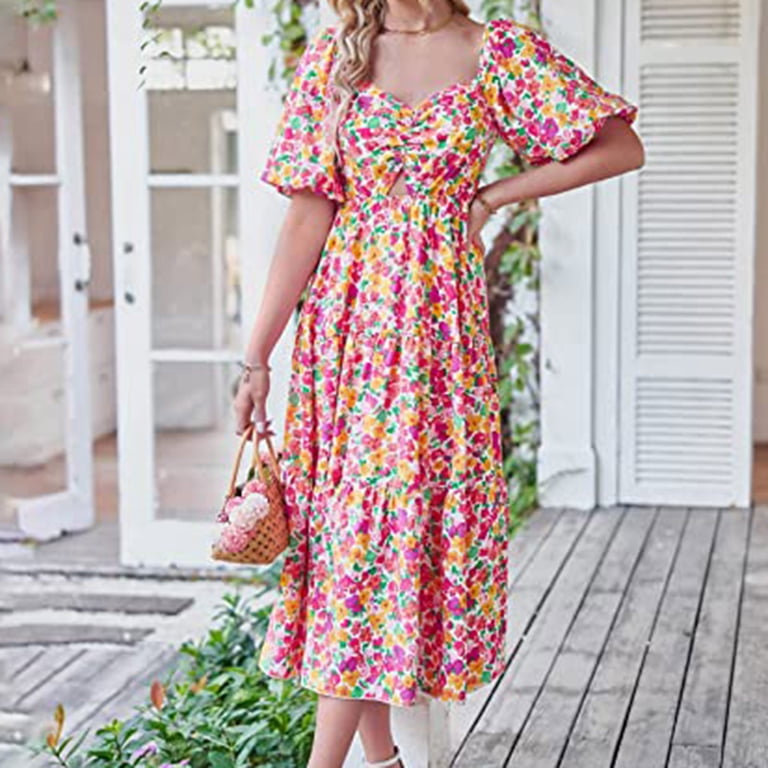 navy blue dress for baby girl FLORAL CHICKENS Sling Dress, Boho Flowers Ankle Length Summer Sundress,  Homestead Dress, Cottagecore Maxi Sun Dress, Casual Summer Dress main image 1