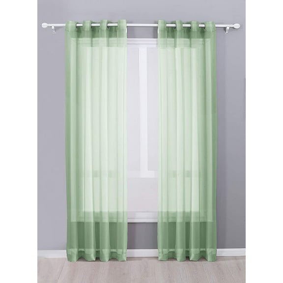 Decotex 2 Piece Sheer Voile Grommet Top Window Curtain Panel Drapes (54" X 63", Sage)