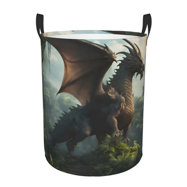 Fotbe Forest Stone-Colored Dragon Cesto de Ropa con Asas, Cesto Impermeable de Gran Capacidad, Bolsa de Lavado para Dormitorio, Cesto de Ropa con Ruedas y Asas-Medium