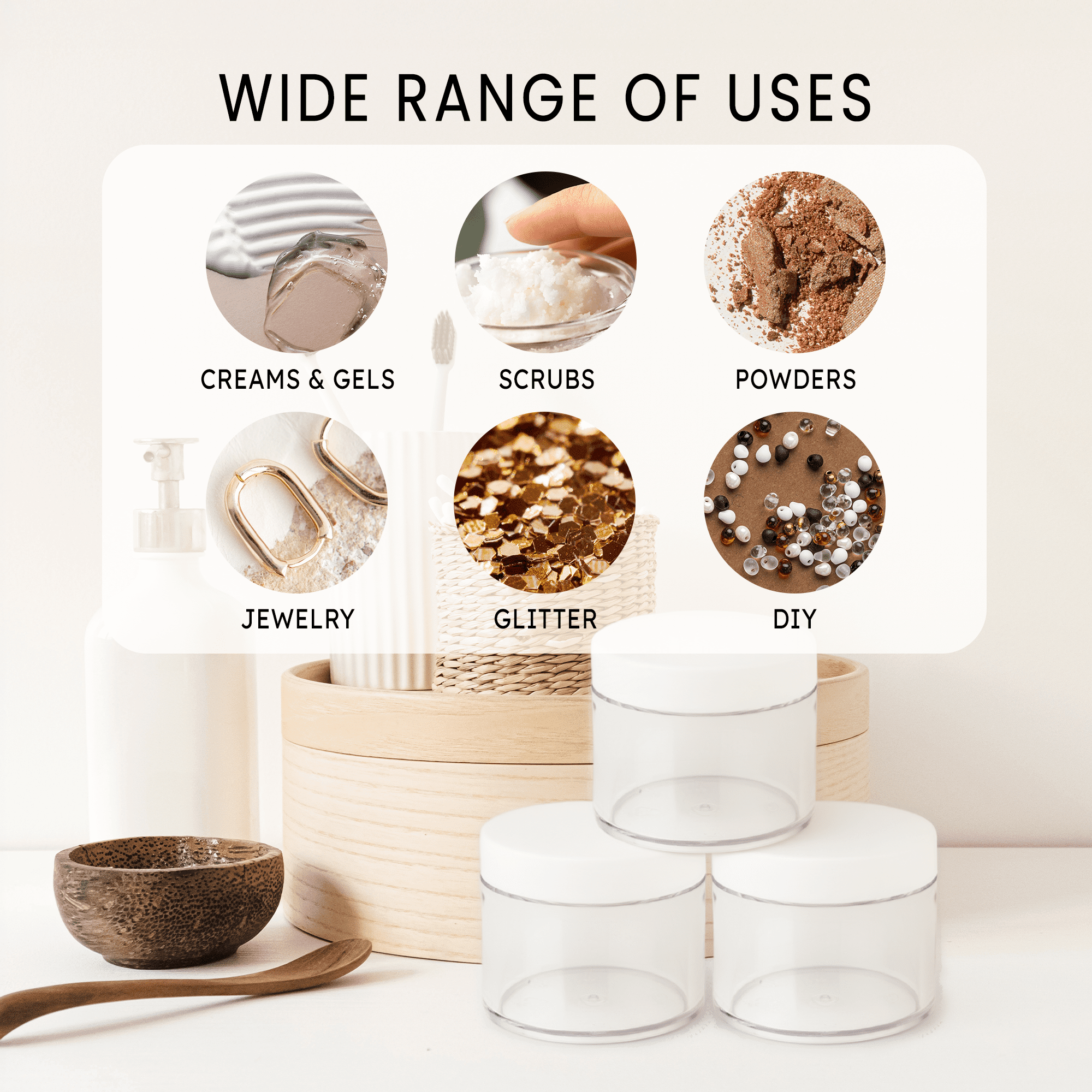 Beauticom 36 Jars High Quality 60 Gram/ML 2 Oz Thick Acrylic Sample Container Jars - BPA Free (White)