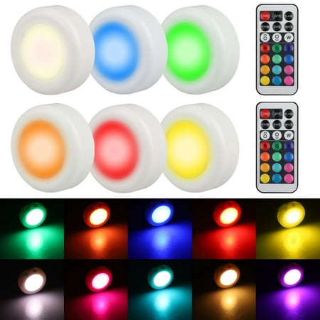 TSV Wireless LED Puck Light 6 Pack With Remote Control | LED Under Cabinet Lighting | Closet Light | Battery Powered Lights | Under Counter Lighting | Stick On