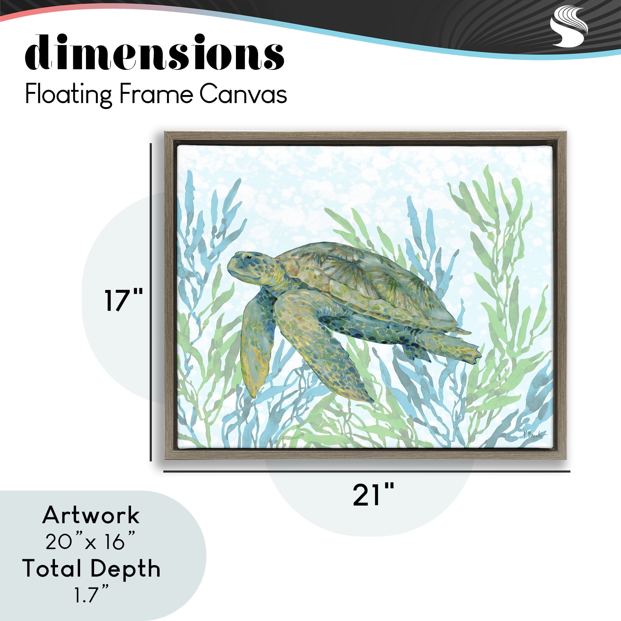 Stupell Industries Tasman Turtle in Seagrass Brown Framed Floater Canvas Wall Art, design by Paul Brent