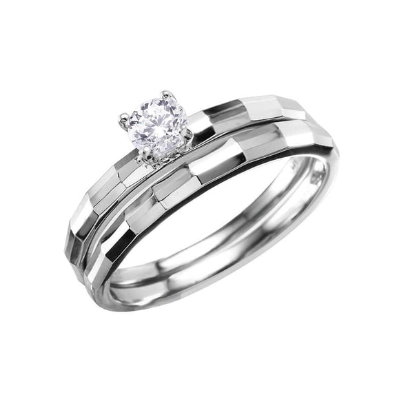 Rhodium Plated Sterling Silver 925 Clear CZ Hammered Band Ring White Jewelry Female Size 9