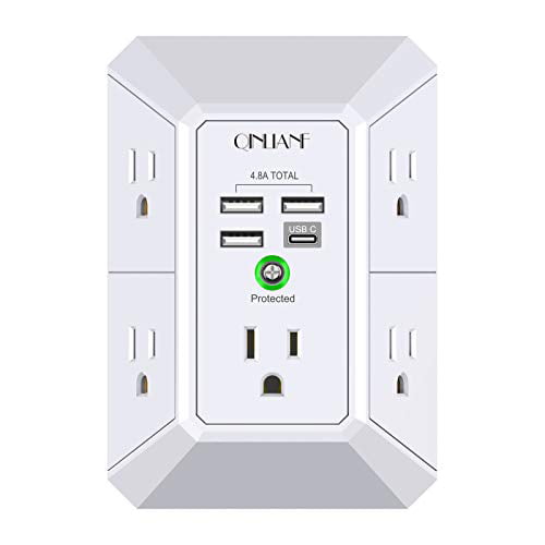 USB Wall Charger, Surge Protector, QINLIANF 5 Outlet Extender with 4 Charging Ports 4.8A Total) 3-Sided 1680J Strip Multi Plug Outlets Wall Adapter Spaced for Home Travel Office - Walmart.com