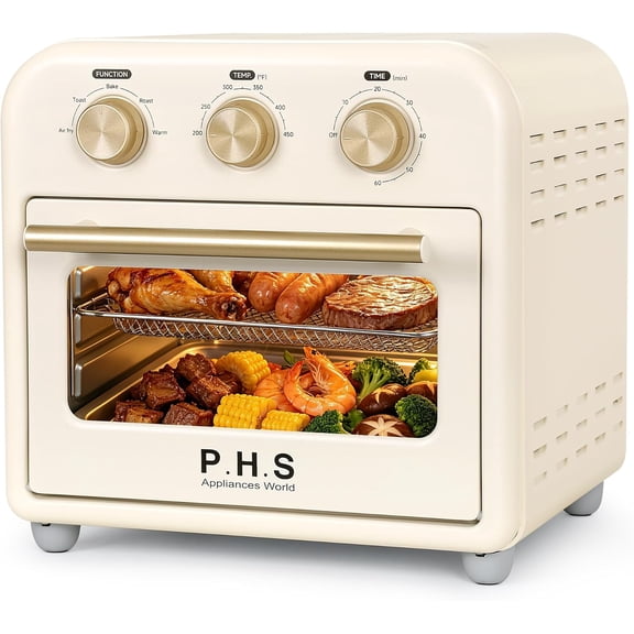 PHS 13 QT Toaster Oven Air Fryer Combo with Mechanical Knobs Metal Compact Convection Oven Air Fryer with Top & Bottom Heating & 9 Presets for Small Kitchens