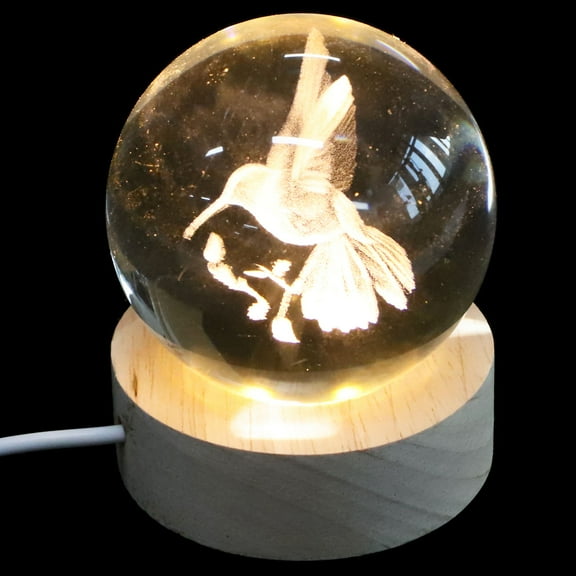 FRCOLOR Wood and Crystal Hummingbird Figurine Collectible Adorable Night Light for Decor Multi Color 3.5 Inch