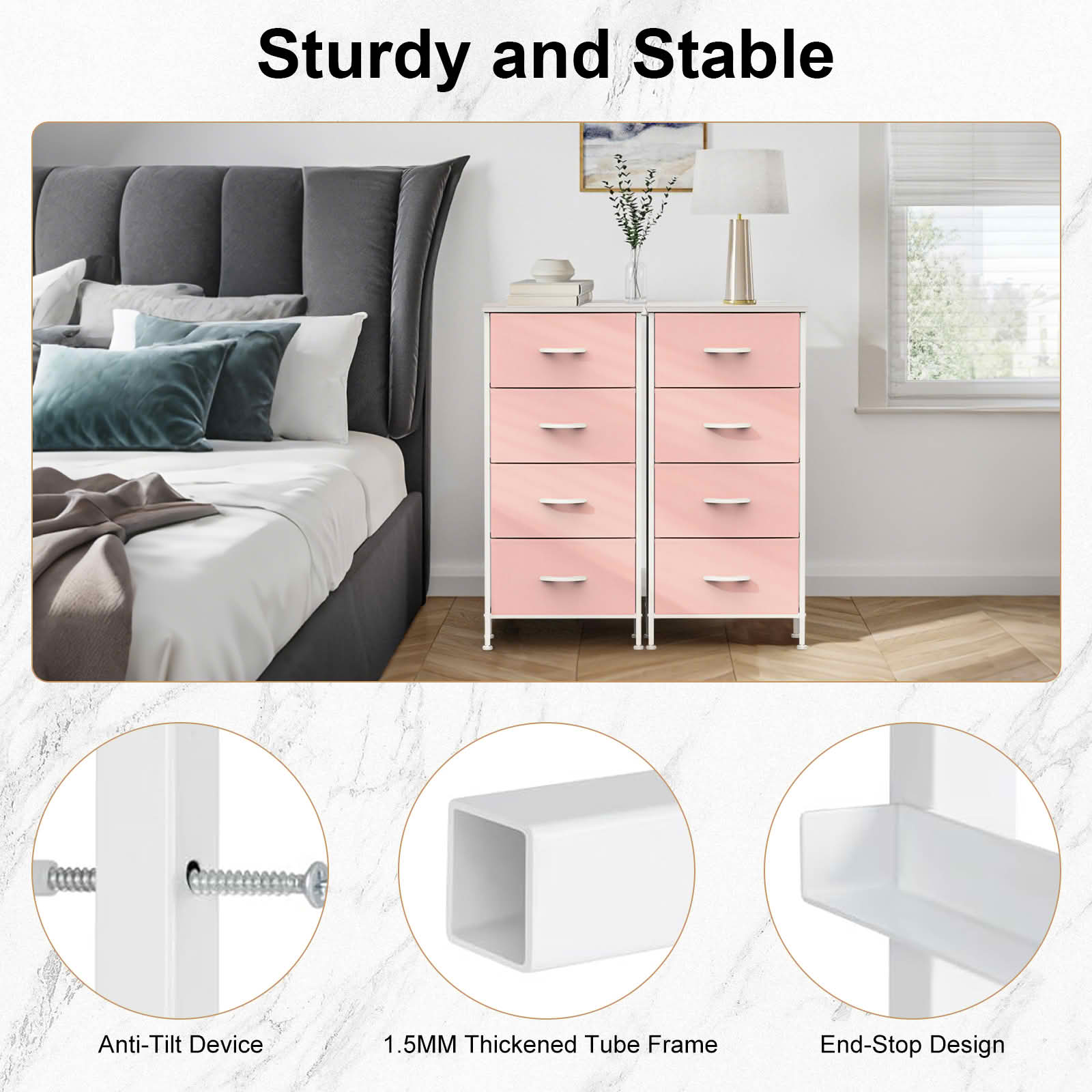 MAYEERTY Fabric Drawer Storage Cabinet with Wooden Top, Multifunctional Nightstand Dresser Sideboard Organizer for Bedroom Closet Hallway