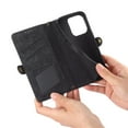 thumbnail image 2 of SaniMore for iPhone 15 Plus (6.7" 2023) Case, PU Leather Embossed Lines with Wrist Strap Zipper Cash Pocket Card Slots Magnetic Flip Stand Full Protective TPU Shell Anti-drop Business Design - Black, 2 of 14