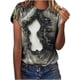 thumbnail image 2 of ICHUANYI Clearance Women's Tops Fashion Casual Loose Blouse Stone Gradient Printing Round Neck T-Shirt Blouse Print Tee(Army Green, M) ICHUANYI WER2023081400813, 2 of 6