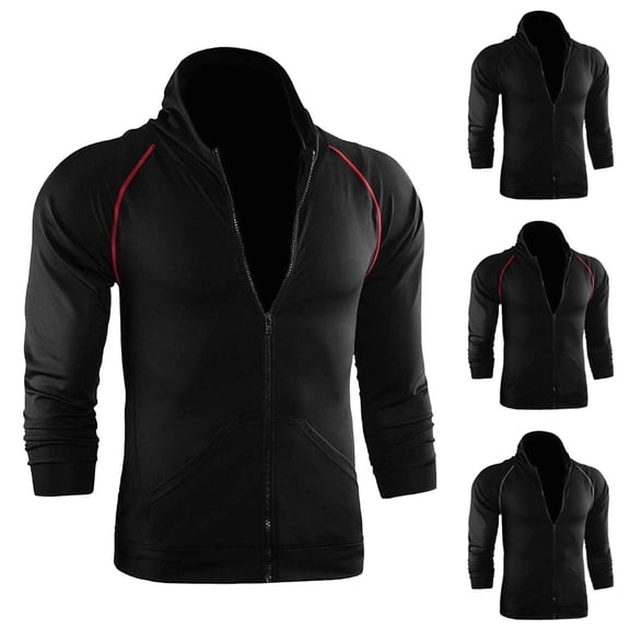 RYDCOT Mens Windbreak Lightweight Stretch, Breathable, and Quick Drying Running Compression Shirts Jackets, Workout Track Athletic Gym Sweatshirts with Hood Collar Red