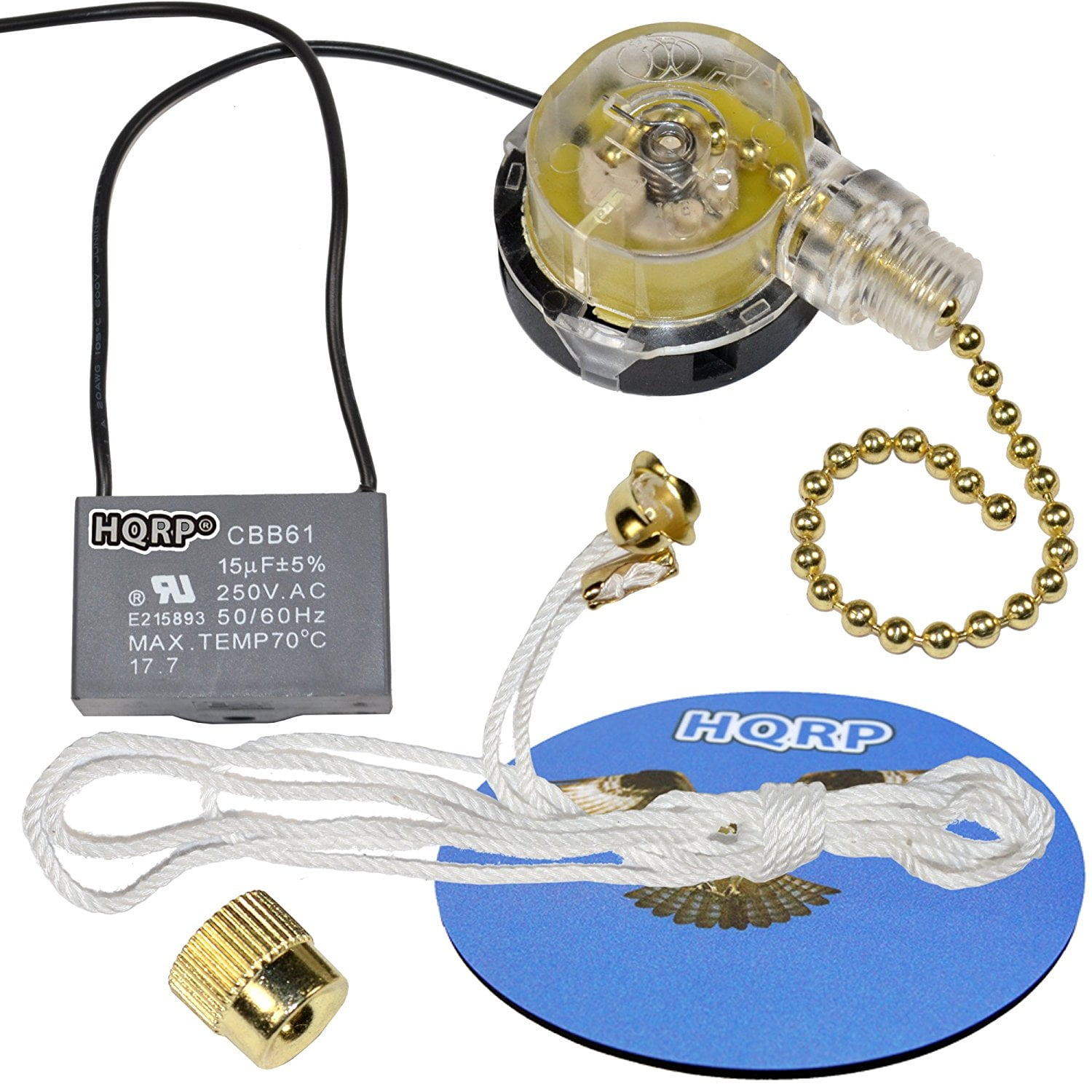 Hqrp Kit Ceiling Fan Capacitor Cbb61 15uf 2 Wire And 3 Speed Fan