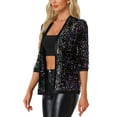 thumbnail image 4 of INSPIRE CHIC Women's Shinny Sequin Open Front Collarless 3/4 Sleeve Velvet Cardigan M Rainbow, 4 of 6