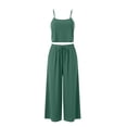 thumbnail image 5 of Xdegoge 2 Piece Sets for Women Linen Sleeveless Matching Sets Cropped Tank Top and Wide-Leg Pants Drawstring Camisole Summer Vacation Lounge Outfits, 5 of 9