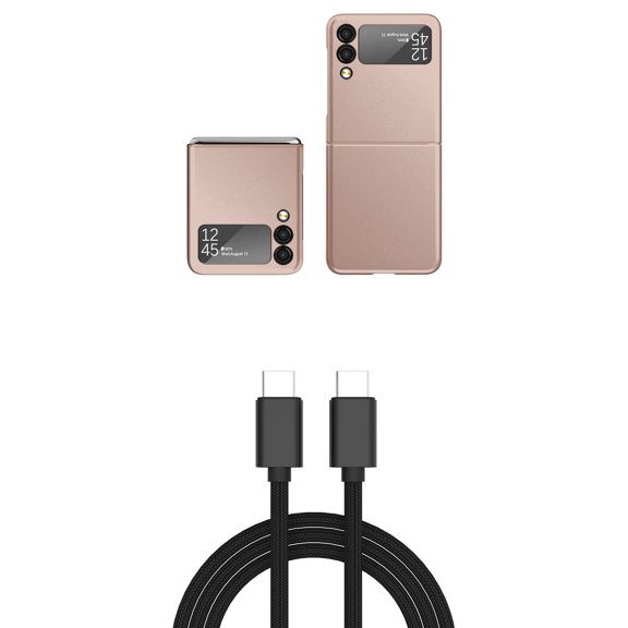 Bemz Galaxy Z Flip 3 5G Premium Bundle: Slim Rubberized Matte Snap On Case (Rose Gold Pink), PD Power Delivery USB-C to USB-C Cable (3 Feet)