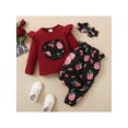 thumbnail image 3 of Qiylii Girls Fall Clothes Set, Heart Pullover Tops+Floral Trousers+Headdress, 3 of 8