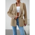thumbnail image 4 of Solid Color Lapel Double Breasted Long Sleeve Blazer for Women Khaki Medium, 4 of 5