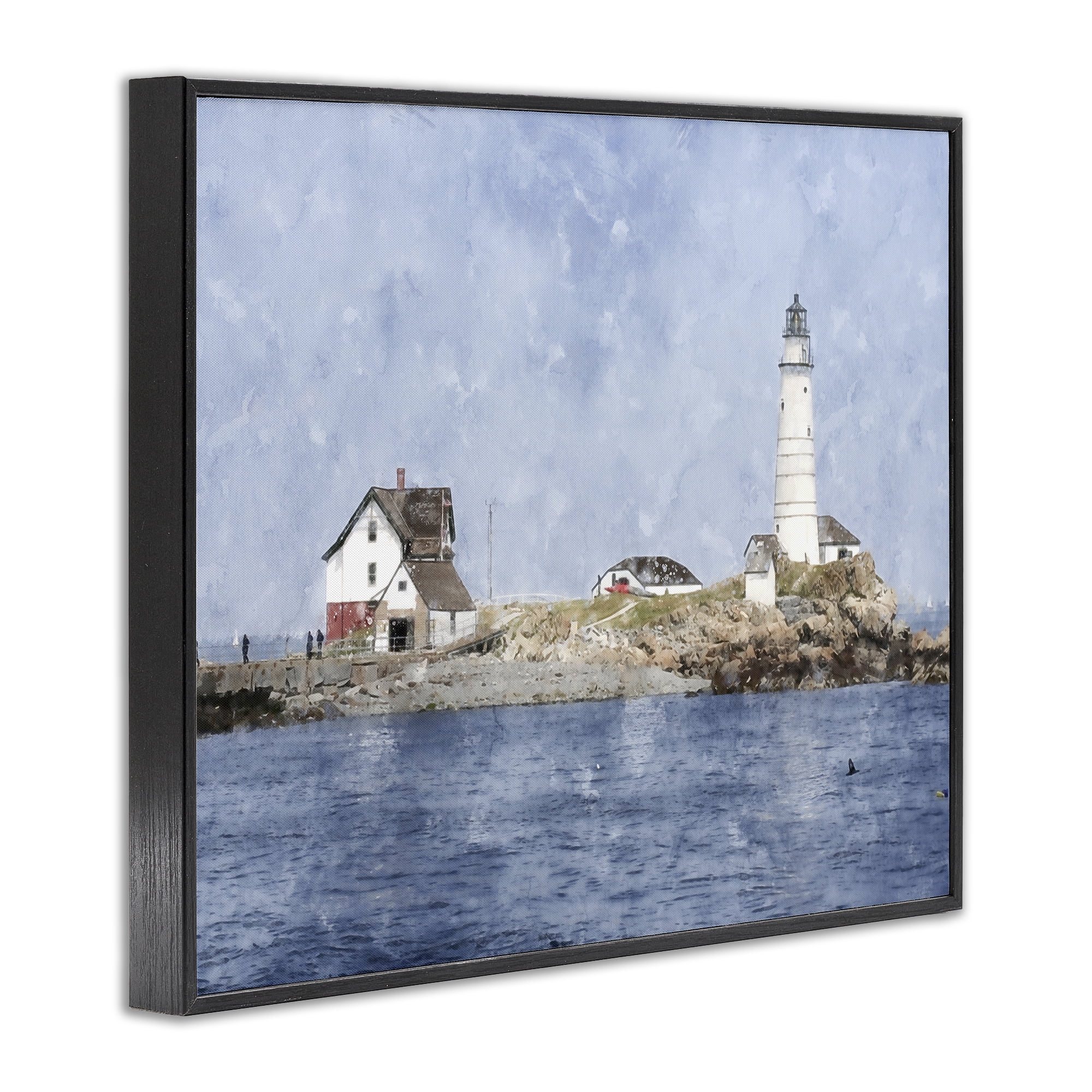 Stupell Industries Picturesque Lighthouse Island Black Framed Giclee Art, design by Kim Curinga