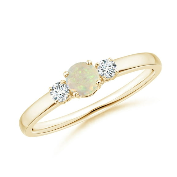 Angara Natural Opal Ring - Classic Round Opal and Diamond Three Stone Engagement Ring for Women (Size-4mm) | October Birthstone Jewelry | 14K Yellow Gold Opal Ring (Ring Size = 7)