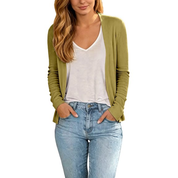 Trendfront Womens Solid Color Cardigan Long Sleeve Open Front Lightweight Knit Relaxed Fit Casual Longline Layering Sweater