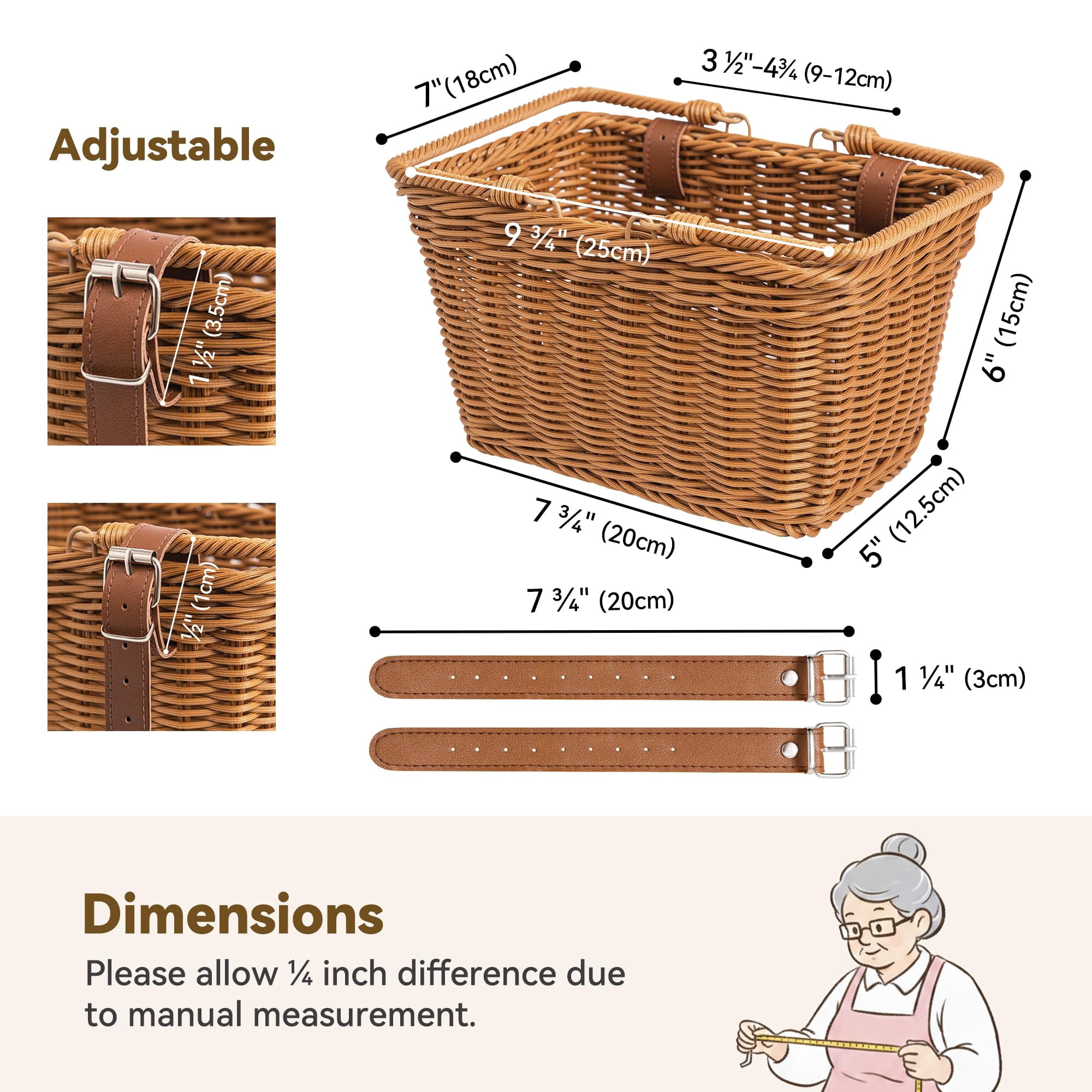 Bike Basket, Front Bicycle Bike Baskets, Small Wicker Bike Basket , Small Wicker Basket for Bike, 1-Pack