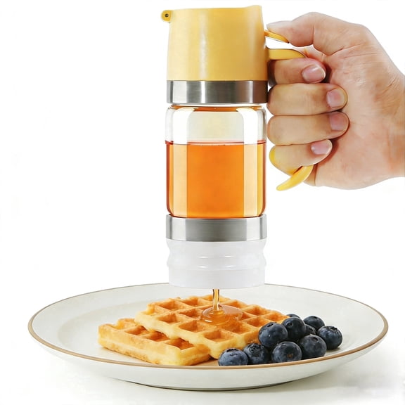 1 Pcs Glass Honey Dispenser No Drip, 10.14 OZ Honey Jar with Handle, Maple Syrup Dispenser for Pancakes Tea, Yellow