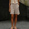 thumbnail image 4 of Cutuoiiu Women's High Waist Bermuda Shorts Solid Color Cotton Lace Trim Side Seam Drawstring Waist Casual Pocket Shorts Loose Fit Plus Size Beach Shorts for Everyday Casual Activities, 4 of 6