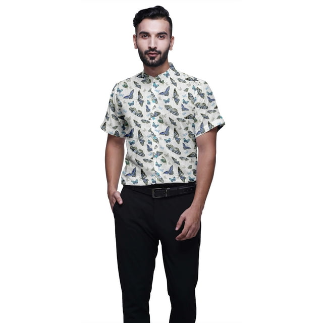 BESTMAN Chemise Décontractée Ajustée en Coton à Manches Courtes Imprimée pour Hommes