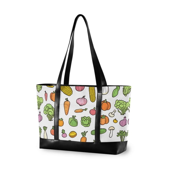 FORMRS Canvas Laptop Tote Bag for Women with 15.6" Computer Compartments Shoulder Handbag, Green Vegetables Pattern