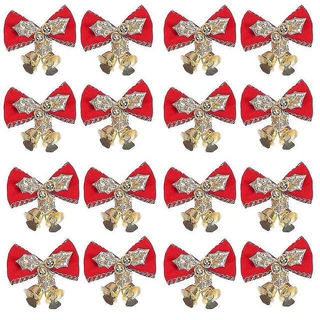 Paquete de 16 lazos de Navidad con campanas, Mini lazo de Navidad, manualidad para regalo, adorno, decoración colgante para árbol de Navidad