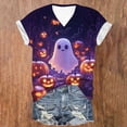 thumbnail image 4 of Jsaierl Women's Halloween Shirts Novelty Ghost Print Tees Soft Work V Neck T-Shirts Short Sleeve Dressy Casual Blouse Tops Halloween Costumes,Sizes S-3XL, 4 of 5