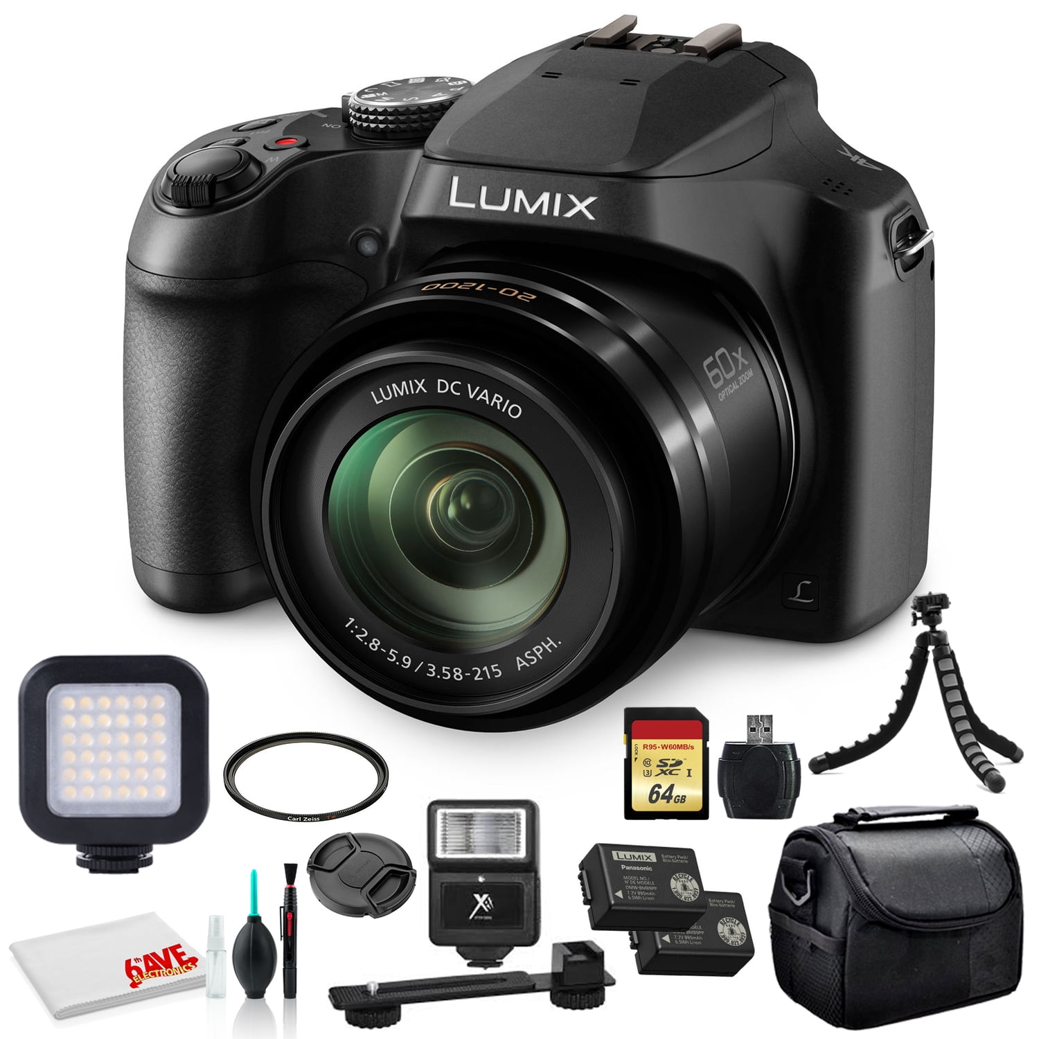 Lumix DC-FZ80 Digital Camera (DC-FZ80K) Bundle + D Video Light + DMW-B - Walmart.com