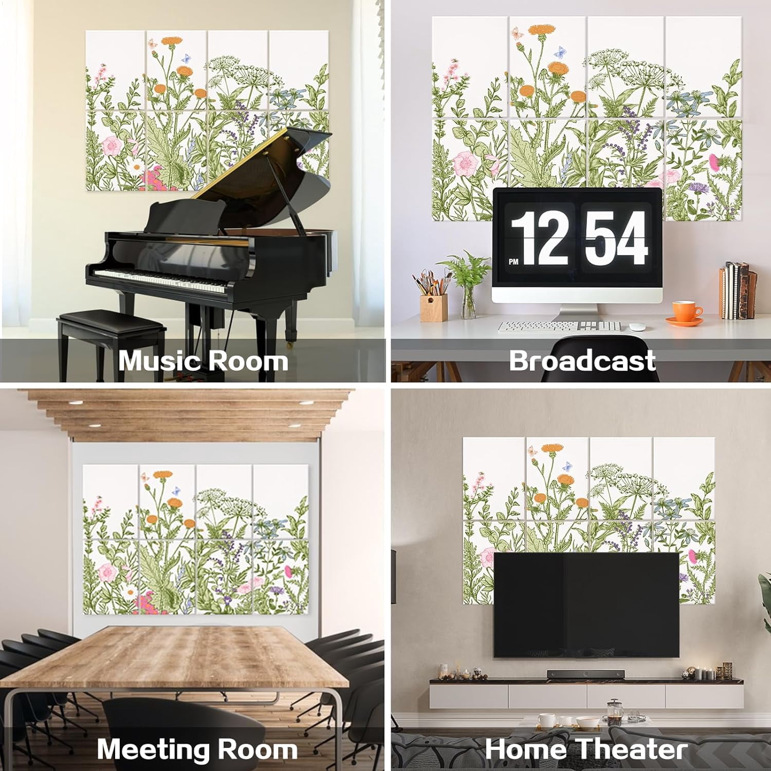 DAZLUTE Soundproof Panels Acoustic Wall Panels , Art Sound Absorbing Panels, Flowers Acoustical Wall Panel, Decorative Sound Absorbing Panels for Home & Office(48 X 32 Inches)
