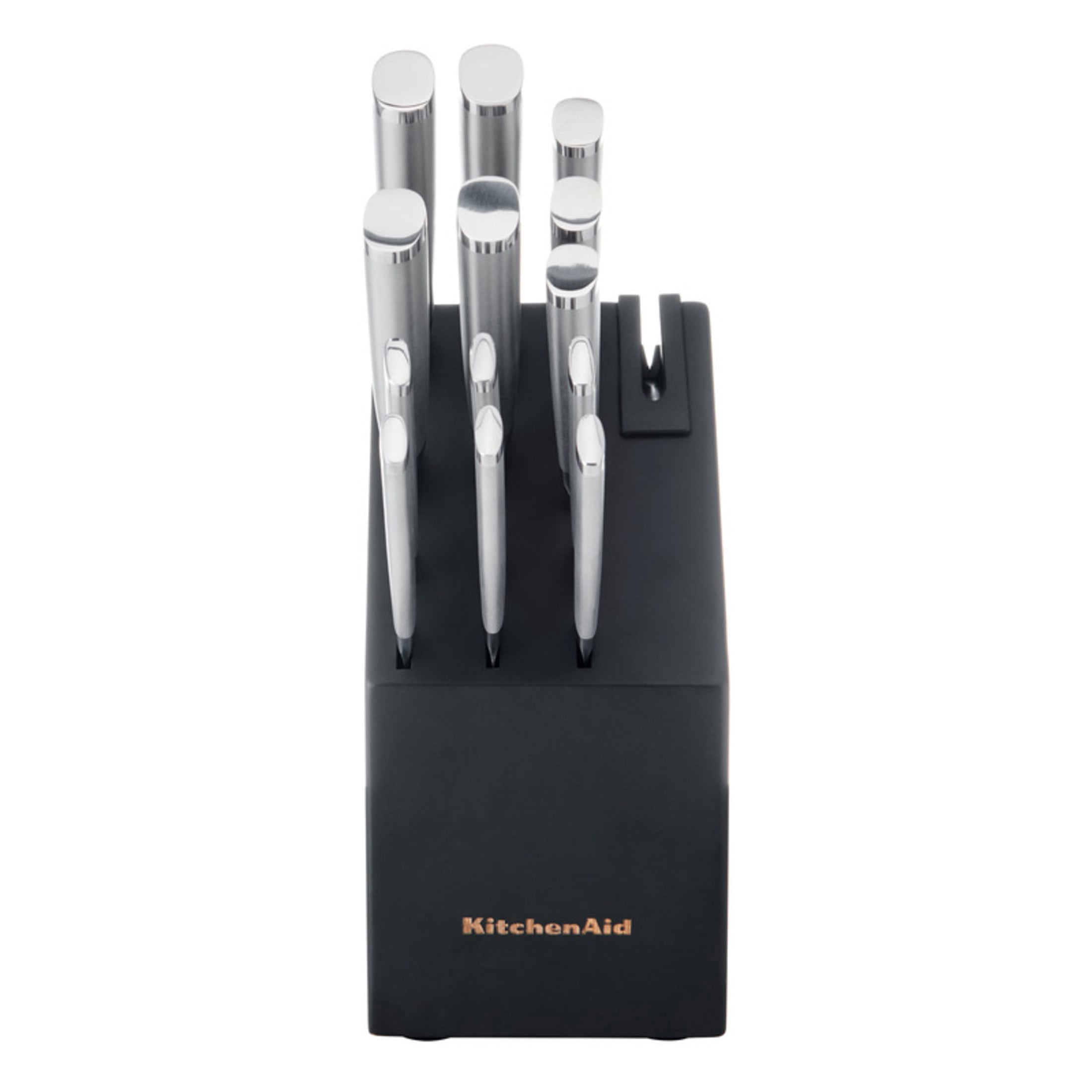 KitchenAid Gourmet 15-Piece Forged Knife Block Set with Sharpener, High-Carbon Steel, Black Slim Block