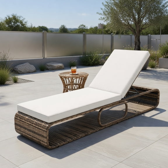 Spaco 7-Position Adjustable PE Rattan Outdoor Chaise Lounge Chair, Chaise Lounges for Patio, Garden, Backyard, White