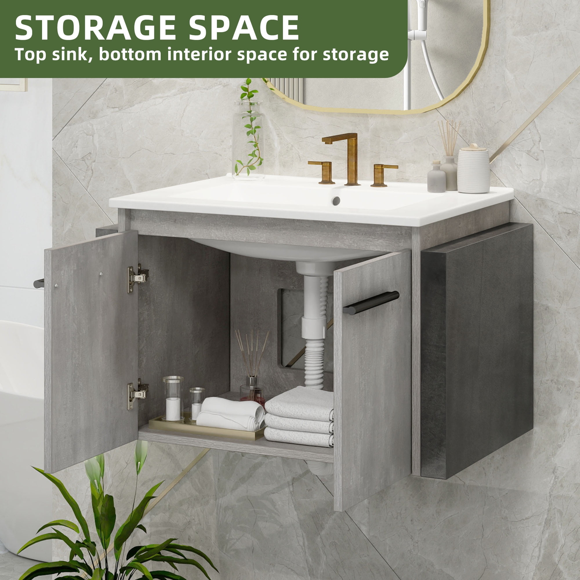 Uforic 24" Floating Bathroom Vanity, Modern Wall Mount Bathroom Vanity with Sink Combo, Gray