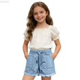 thumbnail image 2 of Liyamei Girls High Waist Denim Shorts with Fringe for Summer School Size 5-15,Light Blue, 2 of 5