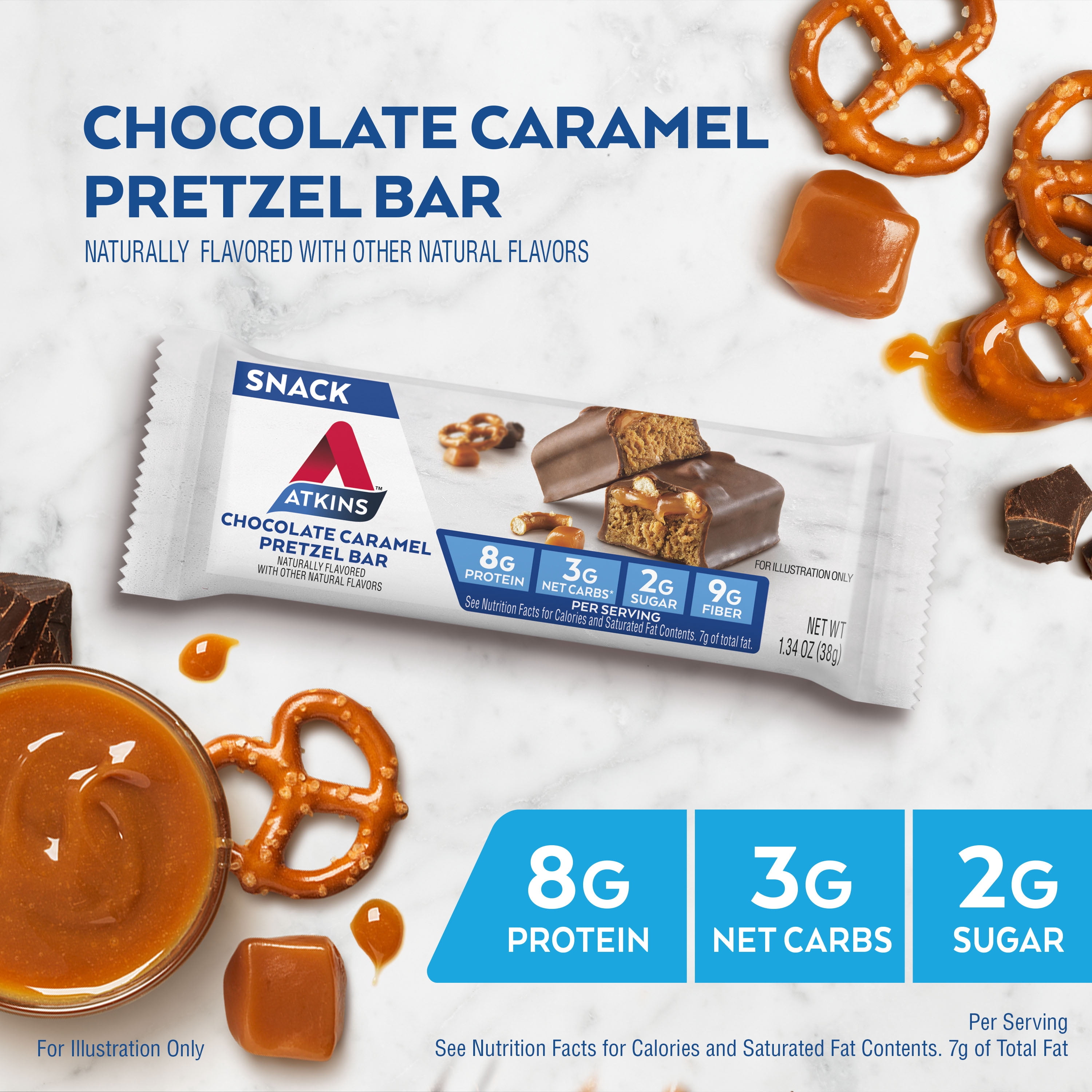 Atkins Snack Bar, High Protein, Low Carb, Chocolate Caramel Pretzel, 5 Ct