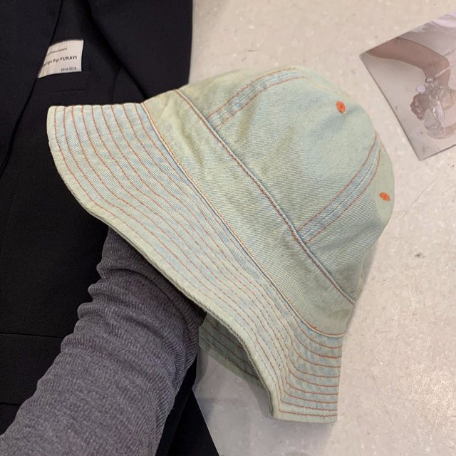 LinYooLi Retro -Old Denim Fisherman Hat Female Summer Thin Sunscreen Basin Wild Covered Face Bucket Hat Shows Small Face