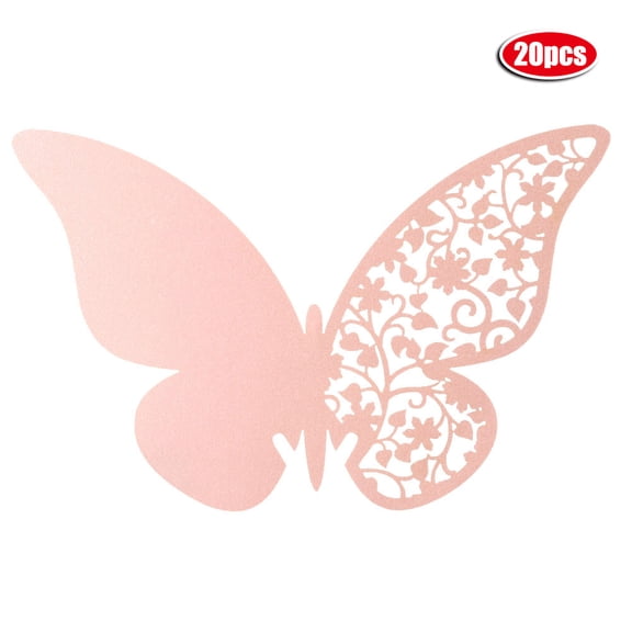 20 Pink Butterfly-Shaped Hollow Name Place Cards for Wine Glass Table Decor at Weddings