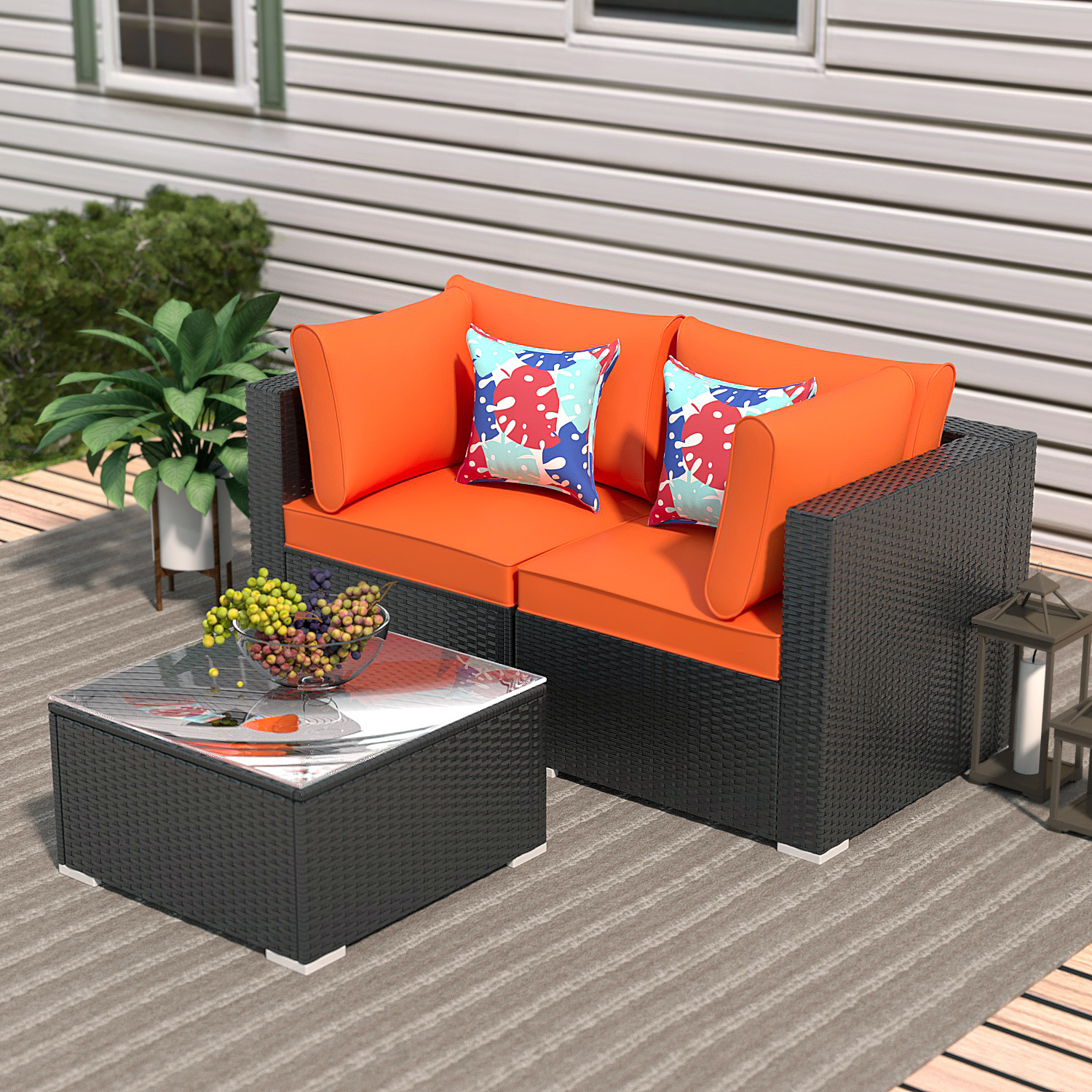 Ainfox 3 Pieces Outdoor Patio Furniture Sofa Set, Patio Conversation