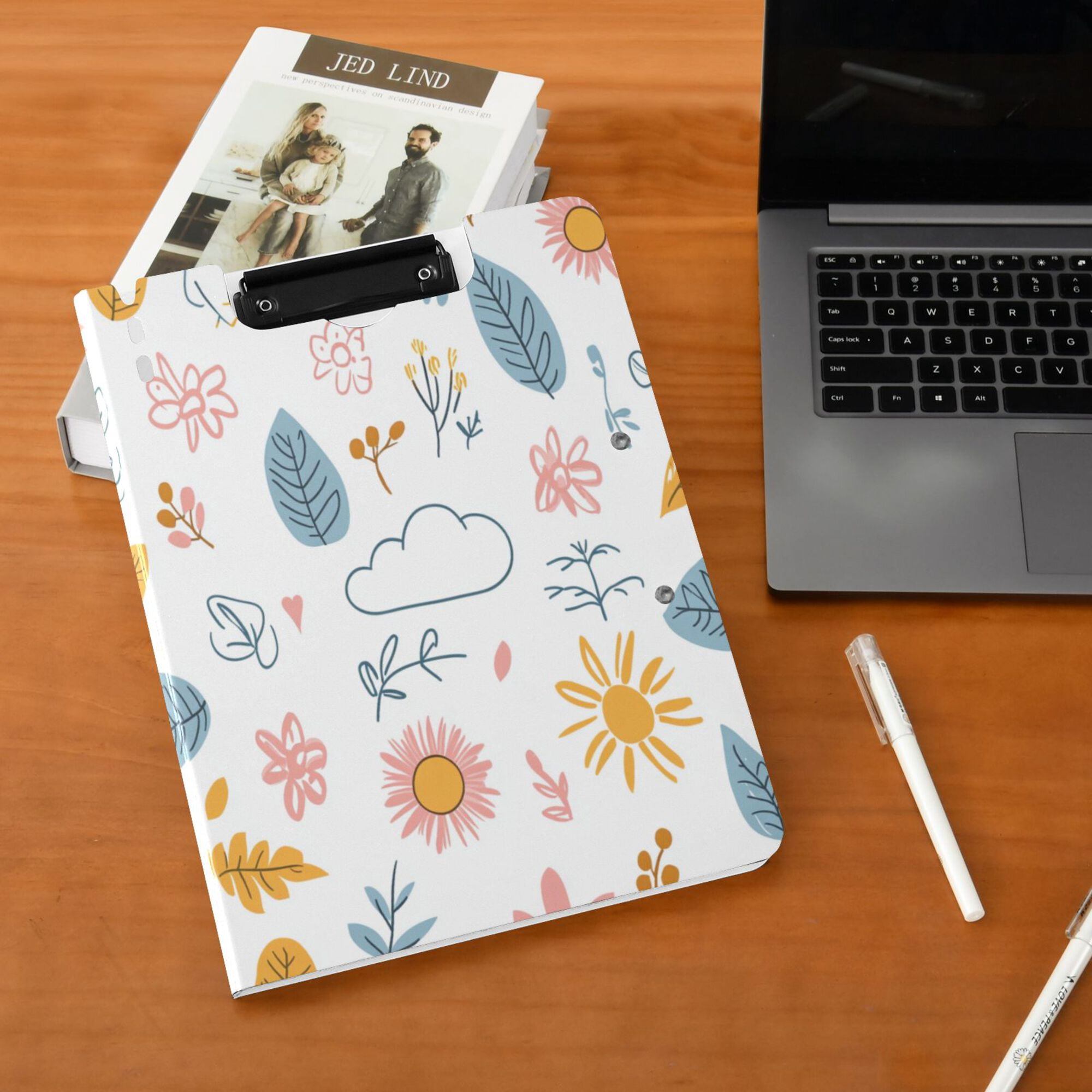 FORMRS A4 Clipboard Folder with Pen Holder Horizontal Foldable School Office Binder, Cartoon Doodles