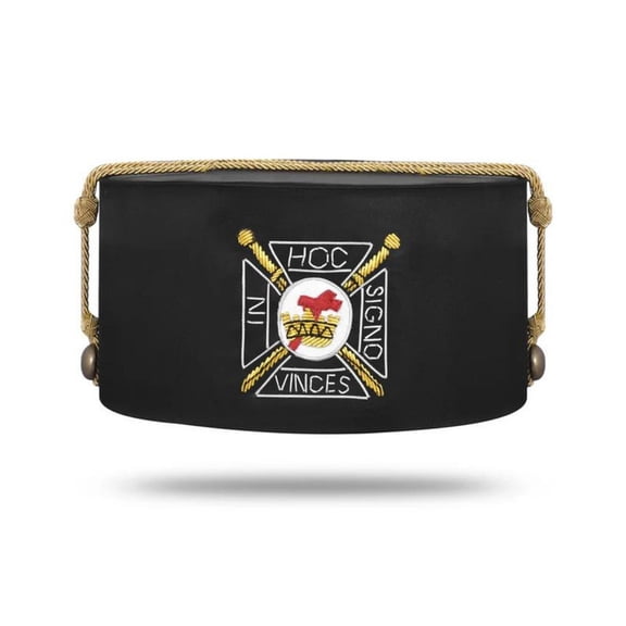 Knights Templar Commandery Masonic Crown Cap - Black Grosgrain with Hand Embroidered Templar Emblem