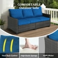 thumbnail image 3 of 3-Seat All-Weather Outdoor Rattan Sofa with High Back, Premium Brown Wicker and Peacock Blue Cushions for Garden, 3 of 8