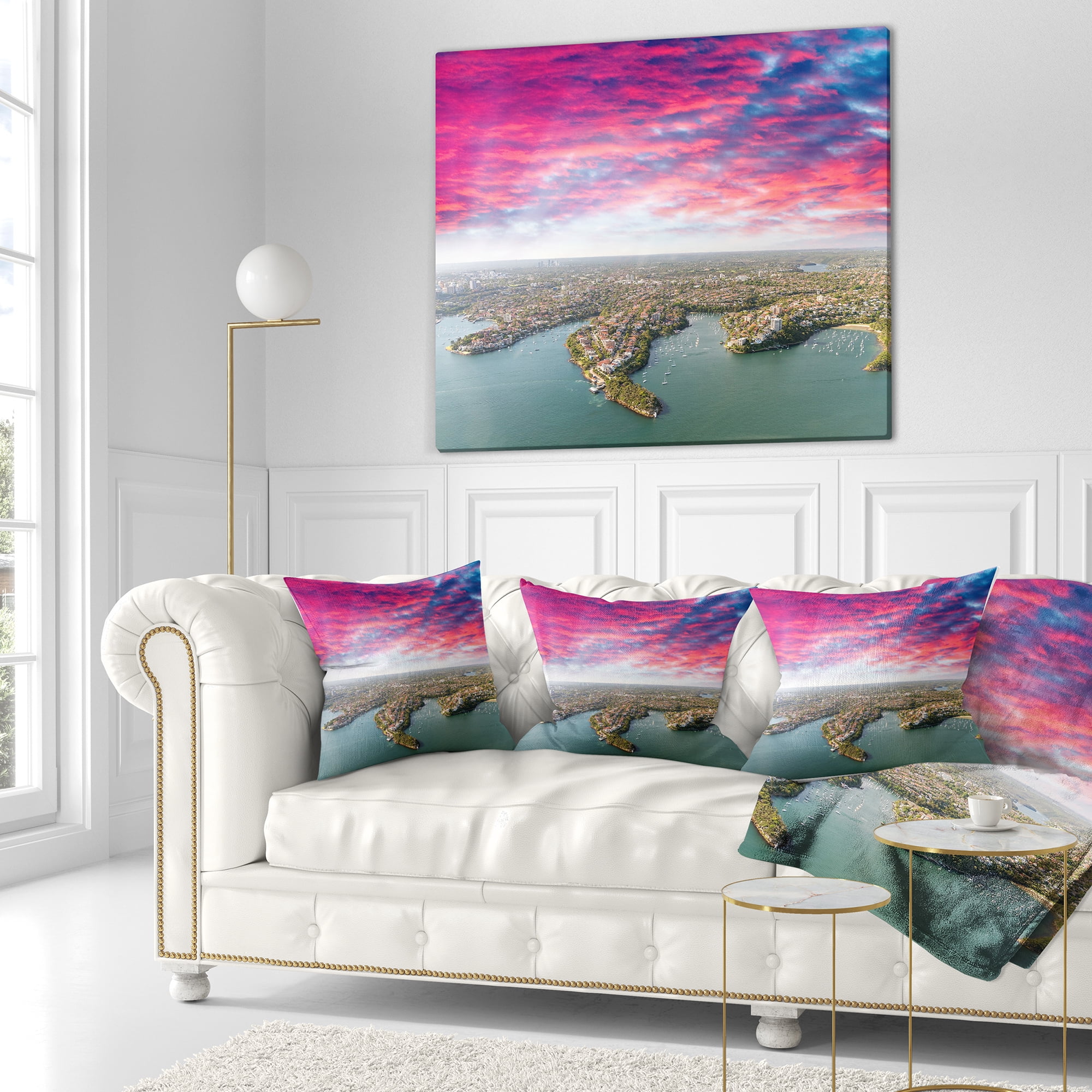 Designart Sydney Under Red Cloud - Cityscape Photo Throw Pillow - 16x16