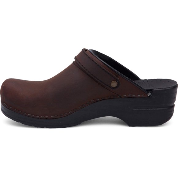 Dansko Sabots pour Femmes Ingrid en Cuir Huilé Brun Antique/black Outs 38 m