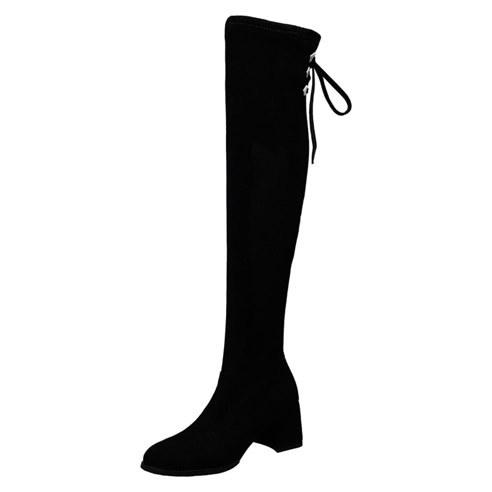 Black thigh high block heel boots best sale