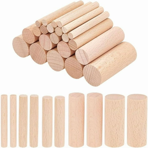 50 Pcs 5 Sizes Wooden Small Cylinder 1.97x0.24-0.79 Inch Unfinished Wooden Craft Column Round Solid Beech Wood Craft Sticks for DIY Arts and Craft Home Garden Decoration Bisque DIY