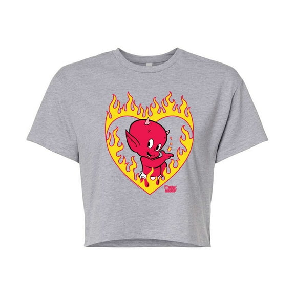 Hot Stuff - Hot Stuff Flame Heart - Juniors Cropped Graphic T-Shirt