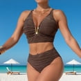 thumbnail image 4 of KIHOUT Women's Halter Ruched Deep V High-Waisted Two-Piece Bikini Set Hardware Detail Removable Padded Bra Beach Pool Summer Swimsuit, 4 of 7